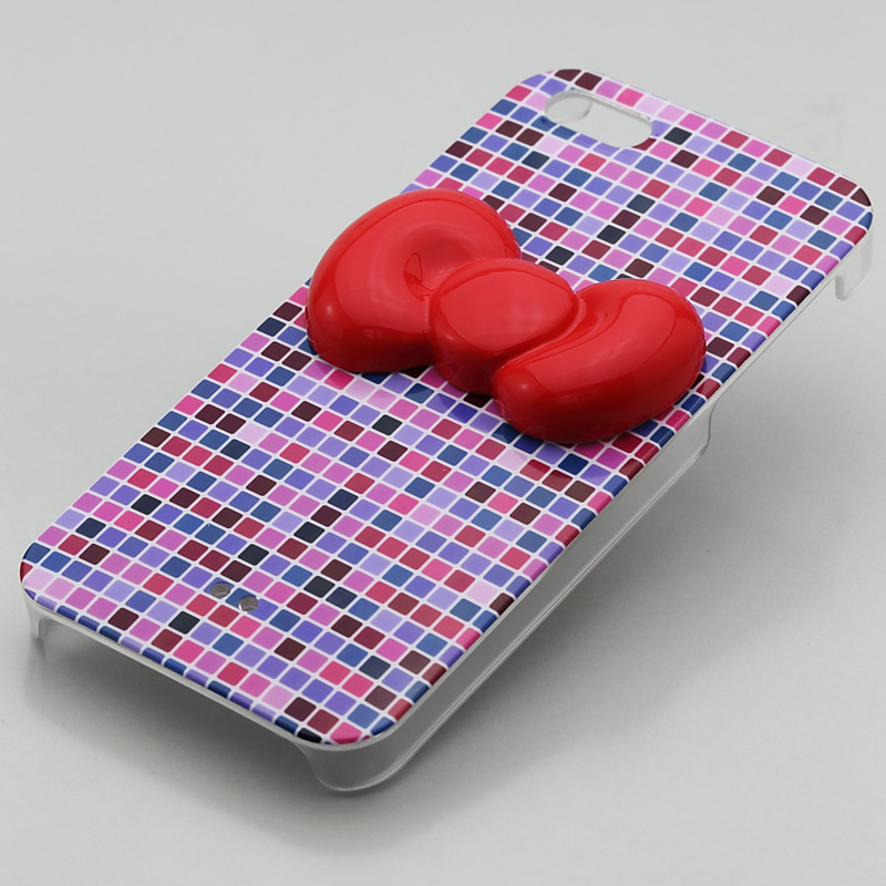 iPhone 5 Threebeans iPhone5 ケース アイフォン5専用ハードケースカバー ライトパープル柄/キティリボンiparts