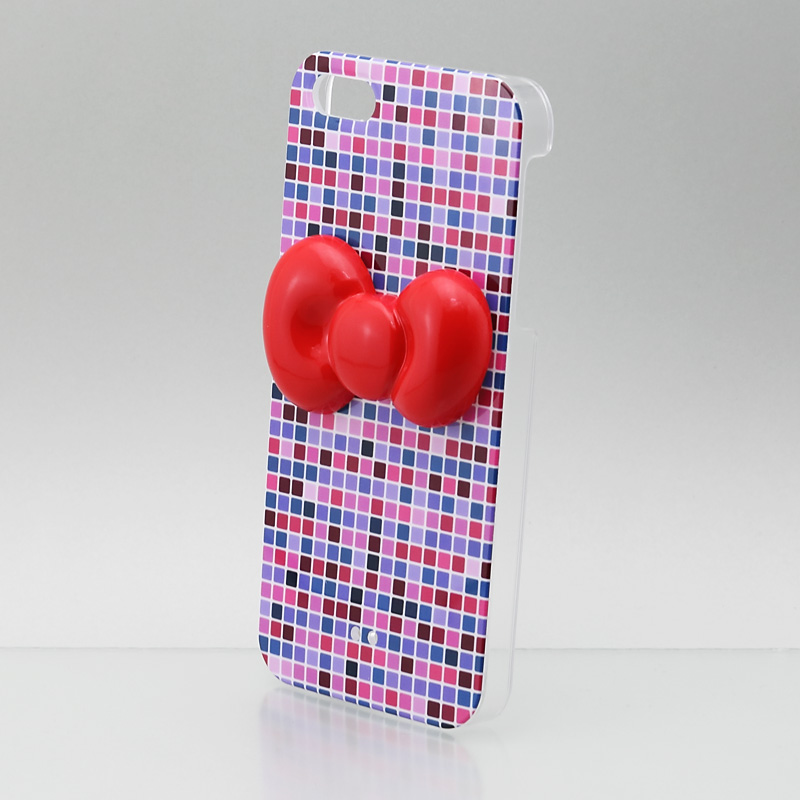 iPhone 5 Threebeans iPhone5 ケース アイフォン5専用ハードケースカバー ライトパープル柄/キティリボンiparts